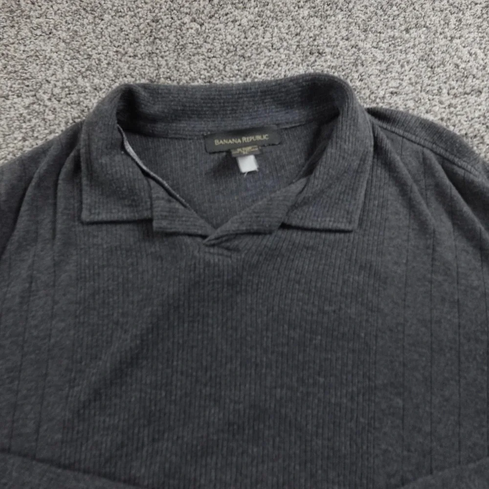 VTG Banana Republic‎ Sweater Mens XL Gray Johnny Collar Rib Knit Pullover USA